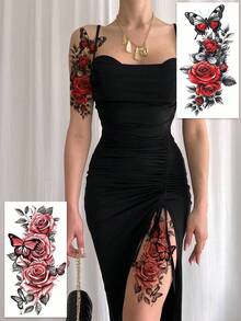 5 Sheets Of Colorful Butterfly Tattoo Stickers, Fake Tattoos With Butterfly And Flower Pattern Designs, Waterproof Realistic Easy-To-Use Temporary Tattoo, Suitable For Use On Legs, Abdomen And Arms, A Must-Have For Festivals And Parties - Multicolor - View 3