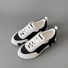 Versatile Casual Men's Shoes, Breathable, Sporty, Luxury Mesh Lace-Up Shoes, Comfortable Knit Upper, Genuine Leather Sneakers - 黑皮白拼色網布 - 查看 1