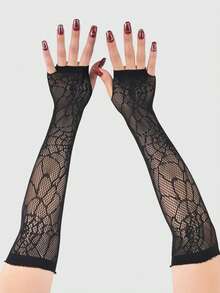 Halloween New Dark Distressed Hollow Out Sleeve Punk Gothic Mesh Long Fingerless Arm Warmers Accessory - View 2