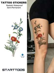 4PCS Multicolor Mori Style Fresh Plant Floral Vine Pattern Party Gift DIY Holiday Gift Temporary Waterproof Tattoo Stickers For Arm, Waist, Abdomen, Shoulder, Back, Leg - Multicolor - View 3