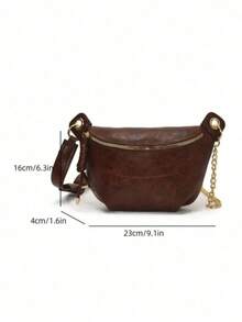 Women's Fashion Chain Chest Bag, PU Material, Zipper Closure Design, Portable Phone Bag, Waist Bag, Solid Color Minimalist Style, Crossbody Bag, Suitable For Shopping, Dating, Outings, Compact Size - Coffee Brown - View 5
