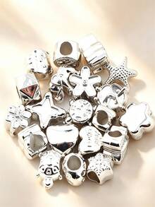 25/50/80/100/150/200/300/500/1000pcs Silver Random Acrylic Beads, For Jewelry Making, Bracelets, Necklaces And Craft Accessories - Silver - View 8