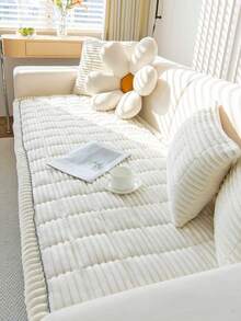 1pc Thickened Plush Sofa Cover, Jacquard Quilted Craftsmanship, Warm & Soft, Pet-Friendly, Dirt & Scratch Resistant, Suitable For All Seasons, Applicable For 1/2/3/4 Seater Sofa - Beige - View 1