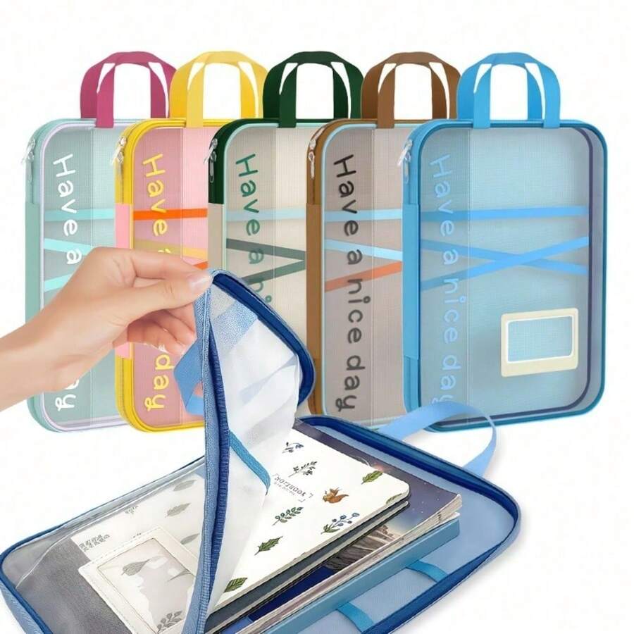 1pc A4 File Folder, L-Shaped Large Opening Gradient Mesh File Sleeve, 4-Layer Classification Storage, Stationery Set For Graduate Entrance Exam And Office Document Storage, Suitable For Accordion Bag, With Handle Portable File Bag - Multicolor - View 1