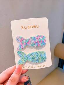 8pcs Shiny Mermaid Fish Scale Fish Tail Hair Clips, Glittery Side Bangs Hair Clips, Sweet Women's Hair Accessories - Multicolor - View 3