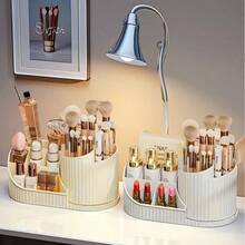 Mini 360° Rotating Cosmetic Storage Box And Desktop Pen Holder Stationery, Available In White, Pink And Cream, Plastic Cosmetic Storage Rack, Multi-Functional Holder For Brushes, Lipsticks, Skincare Products And Stationery - Durable, Odorless, Desktop Friendly, Space-Saving Cosmetic Storage With Elegant Design - View 6