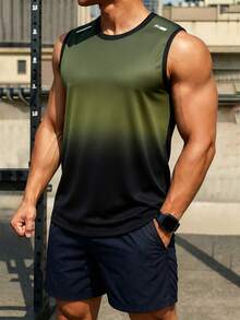 Men's Fitness Workout T-Shirt Tank Top, Athletic Training Sleeveless Top Sports Summer - Army Green - View 4