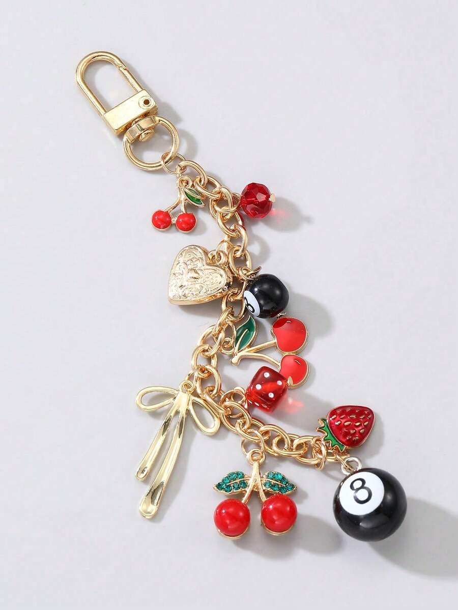 1 pieza/2 piezas de colgante elegante y moderno con forma de bola de billar roja número 8, cereza, fresa, corazón, pajarita, piedra marrón asimétrica, adecuado para la decoración del bolso d - Multicolor 5 - Ver 1