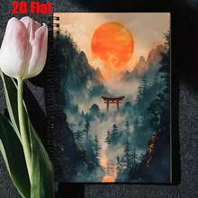 日式櫻花與古寺藝術 A5 黑色螺旋筆記本，50 張 100 頁，學生課堂筆記、辦公會議記錄、便攜式計畫本與日記本 - 一本(50張100頁) - 查看 4