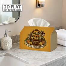 2D Flat 1pc, Tissue Box, Country Woodland Style Tissue Box Multi-Functional Autumn Napkin Dispenser, 2 Sizes Available, Durable Polyester Material, Decorated With Willow Basket And Pumpkin, Suitable For Autumn Harvest Theme Home Decor, Halloween - Multicolor - View 4