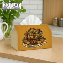 2D Flat 1pc, Tissue Box, Country Woodland Style Tissue Box Multi-Functional Autumn Napkin Dispenser, 2 Sizes Available, Durable Polyester Material, Decorated With Willow Basket And Pumpkin, Suitable For Autumn Harvest Theme Home Decor, Halloween - Multicolor - View 10