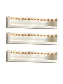 1/2/3/4pcs Kids Room Floating Shelves, Minimalist Design Wall-Mounted Storage Rack, Wall-Mounted Student Bookshelf, Children's Bookshelf, Picture Book Shelf, Kindergarten Bookshelf - White Board Wooden Beads - View 13