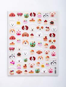 1PC Embossed Dog & Cake Nail Stickers, Preppy Back To School Cute Cartoon Puppy Dessert Nail Art Decals, Self‑Adhesive Nail Decor For Teen Girls Students - Multicolor - View 4