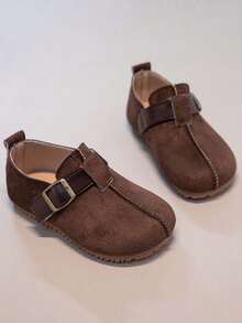 Unisex Kids Vintage Buckle Shoes, Magic Hook Soft Sole Faux Suede Casual Shoes - Brown - View 1