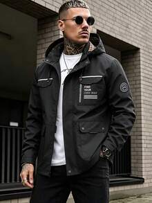 Men's Autumn/Winter Outdoor Casual Hooded Jacket, Fashionable Streetwear Jacket - Black - View 1