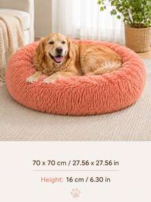 1pc Soft Plush Round Pet Bed With Matching Blanket, Fluffy Donut Dog Bed Cat Bed, With Raised Cushion Edge, Warm And Comfortable Indoor Sleeping Nest, Suitable For Puppies, Kittens, Cats And Small Dogs, Medium Dogs Bedroom, Living Room, Cage And Home Use Bed - Pink - View 15