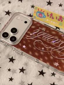 Ins Caramel Deer Pattern English Letter Round Edge Double Layer Silicone Protective Case Compatible With Apple 17 Pro Max / 16 / 15 / 14 / 13 Full Coverage Anti-Drop Korean Style - Brown - View 4