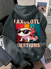 Teen Boys Axolotl Print Sweatshirt, Autumn/Winter Student Top - Dark Grey - View 3