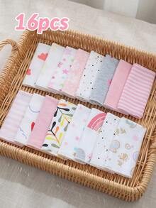 momscare 16pcs Baby Bibs, Multi-Purpose Mouth Wipes, Multiple Colors, Soft And Comfortable Fabric For Newborn Baby Girls, Face Towels - Multicolor - View 8
