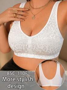 Plus Size Women's Floral Print Wireless Bra, Breathable Non-Slip Push-Up With High Support, Seamless For Daily Wear And Various Occasions - White - View 4