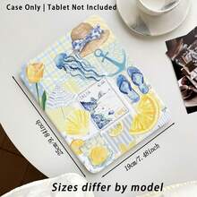 Straw Hat, Flip-Flops, Star UV Printed Flat Pattern, Full Coverage Shockproof & Anti-Drop, Y-Fold Tablet Protective Case, Acrylic Back Panel With Pen Slot, Compatible With Huawei/Honor/ And Xiaoxin And Other Models - Multicolor - View 2