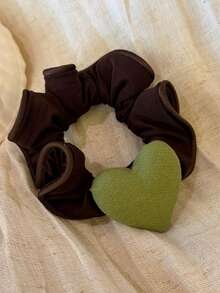 1pc Geometric Pattern Casual Polyester Korean Style Plaid Heart Hair Tie For Women, High-End Fashion Hair Band, High Elasticity Small Scrunchie For Bun - Multicolor - View 6