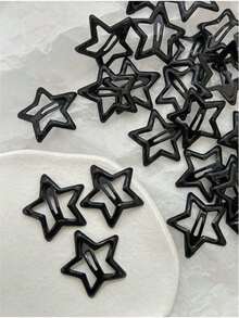 5pcs Black Metal Star Hair Clips, Mini Y2K Style Sweet Girl Hair Accessories - Black - View 5