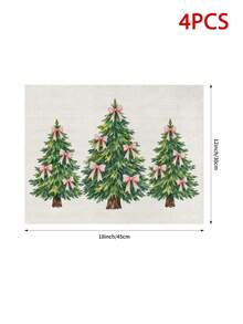 Christmas Table Runner, Throw Pillow, Placemat With Pink Bow And Christmas Tree Print, Minimalist Fresh Style, Holiday Kitchen Dining Table Decor - Multicolor - View 15