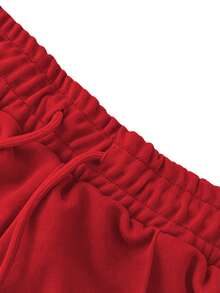 Casual Versatile Solid Color Camisole & Sweatpants Set Summer Red Elegant - Red - View 6
