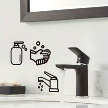 Minimalist Cartoon Hand Washing Faucet & Soap Dispenser Small Pattern Wall Stickers, Decorative Self-Adhesive Removable PVC Wall Decals For Living Room, Dining Room, Bedroom, Bathroom - Black - View 4