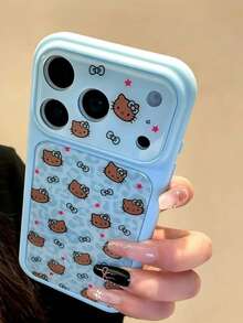 SANRIO 壓克力粉色手機殼，適用於 Apple 17 Pro Max、12/16 Pro、高端 15 新機型、14、13 Pro，全包覆，可愛 17 Air 粉色格紋貓咪設計，防震保護殼 - 淺藍色 - 查看 4