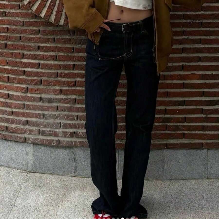 Vintage Straight Wide-Leg Slimming Jeans Pants - 原牛色 - 查看 1