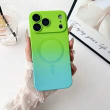 Hadaasi 1pc Green-Blue Magnetic Gradient Dual-Color Liquid Silicone Strong Magnetic Wireless Charging Gradient Jelly Color Camera Lens Film Protection Soft Shell Matte Spray Oil Metal Touch Shockproof Back Cover Fashion Summer Cool Phone Protective Case Compatible With Samsung Galaxy, Compatible With IPhone - Greenish Blue - View 3