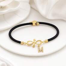 1 pieza Pulsera de cuerda ajustable con símbolo de infinito e inicial de moda nueva para mujeres - Negro - Ver 3