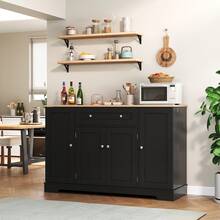 Sideboard Made Of Wood With 3 Drawers With Storage With Drawers Brown For Dining Room And Living Room - Black - View 2