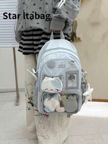 Women's Mini Backpack, Cute Transparent Backpack, College Student Mini Backpack, DIY Badge Display Board, Nylon Campus Style Backpack, New Arrival, Back To School Gift/Anime/Concert Fan Backpack, Girly Style - Multicolor - View 12