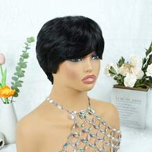 Short Pixie Cut Wig Straight Layered Remy Human Hair Wig With Bangs Natural Look For Women Easy To Wear, None Lace For Daily Wear & Cosplay & Parties & Music Festival & Valentine's Day - Natural Black - View 5