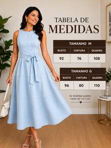 Vestido Midi Feminino Casual Elegante em Tecido Sensorial Marrant – Com Cinto, Zíper e Muito Conforto - Azul bebê - Visão 3
