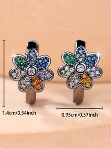 1 Pair Of Exquisite Inlayed Cubic Zirconia Flower-Design Women's Earrings-A Fresh, Eye-Catching Accessory For Everyday Outfits And A Perfect Gift - Gun Black - View 4