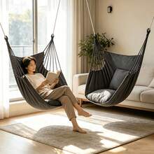 [Outdoor Leisure] Solid Color Hammock, Carefully Designed For Yard And Outdoor Activities, Equipped With Soft High-Elasticity Cushion And Pillow, Can Support Up To 300 Lbs - A - View 1