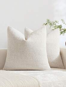 1件/2件 乳白色（不含枕芯）多色紋理裝飾抱枕套，現代農舍風雪尼爾3D紋理柔軟靠墊套，適用於臥室、餐廳、床、沙發、汽車，四季通用裝飾枕套 - 奶油白 - 查看 10
