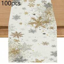 1-Piece Linen Table Runner, Designed With Various Snowflake Patterns In Gold And Silver, Durable Indoor And Outdoor Holiday Table Flags, Suitable For Kitchen, Restaurant, And Christmas Party Decoration, Holiday Themes, And Home Decor. - Multicolor - View 12