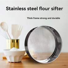 Flour Sifter; Stainless Steel; 40 Mesh; Professional Baking; Fine Mesh; Filter Flour; Powdered Sugar; Cocoa Powder; Making Cakes; Bread Cookies; Pizza; Kitchen DIY; Camping And Picnics; Outdoor Cooking; Family Gatherings; Practical Kitchenware - View 10