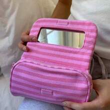 Vintage Grey Polka Dot Makeup Bag, Built-In Mirror, Travel Cosmetic Storage Box, Zippered Skincare Organizer Bag, Suitable For Lipstick, Makeup Tools, Daily Use - Multicolor - View 13
