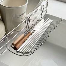 2/1 buah Rak Pengering Gantung Tepi Wastafel Dapur Stainless Steel, Keranjang Penyimpanan Multifungsi, Tempat Peralatan & Pisau, Tanpa Pengeboran, Keranjang Pengering Peralatan Dapur, Pengatur Penyimpanan Meja Dapur Hemat Ruang - MultiWarna - View 1