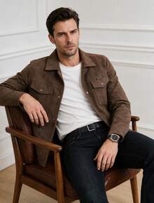 Men's Autumn/Winter New Fashion Casual Daily Versatile Solid Color Turn-Down Collar Jacket - Brown - View 2