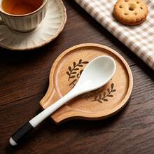 1pc "Cozy Home" Laurel Wreath Print Wooden Spoon Holder, Natural Wood Kitchen Utensil Rack, Can Hold Spoons, Ladles And Cooking Tools, Rustic Style Countertop Stove Storage Rack, Perfect Warm Housewarming Gift For New Home - 1PC - View 3
