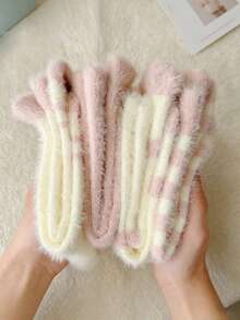 4 Pairs Autumn/Winter Cute College Girl Strawberry Mink Fur Socks, Sweet Warm Fuzzy Soft Sleeping Floor Socks - Multicolor - View 6