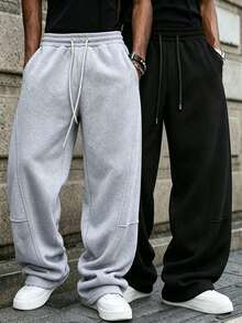 2pcs Men's Retro Loose Drawstring Sweatpants, Spring/Summer Casual Pants, Drawstring Design Fits Various Waists Fall Sports - Multicolor - View 4