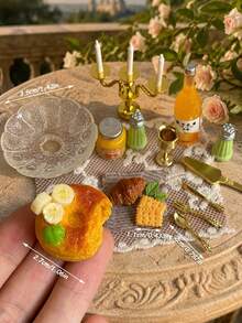 Miniature Afternoon Tea Model Decor, Banana Bread, Jam, Beverage, Candle Holder And Tableware Models, Dollhouse Restaurant Scene Decoration Accessories - one-size - View 5